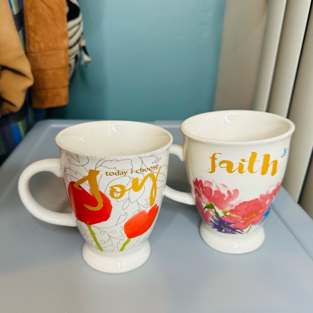 Gibson Home Joy and Faith Red Floral Inspirational Mug Set of 2